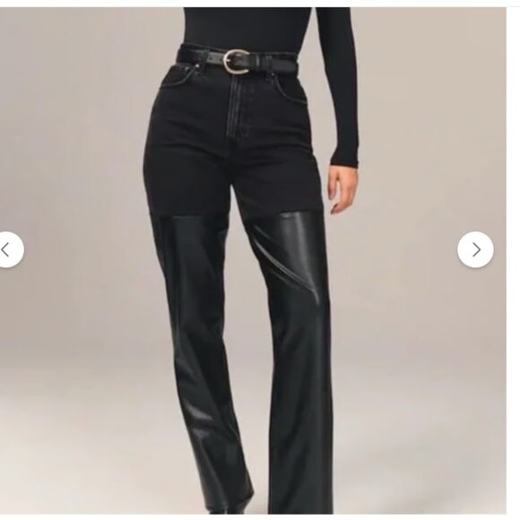 Abercrombie & Fitch 90s Straight Ultra High-Rise Denim/Faux Leather Jeans 26/2S - Picture 1 of 9
